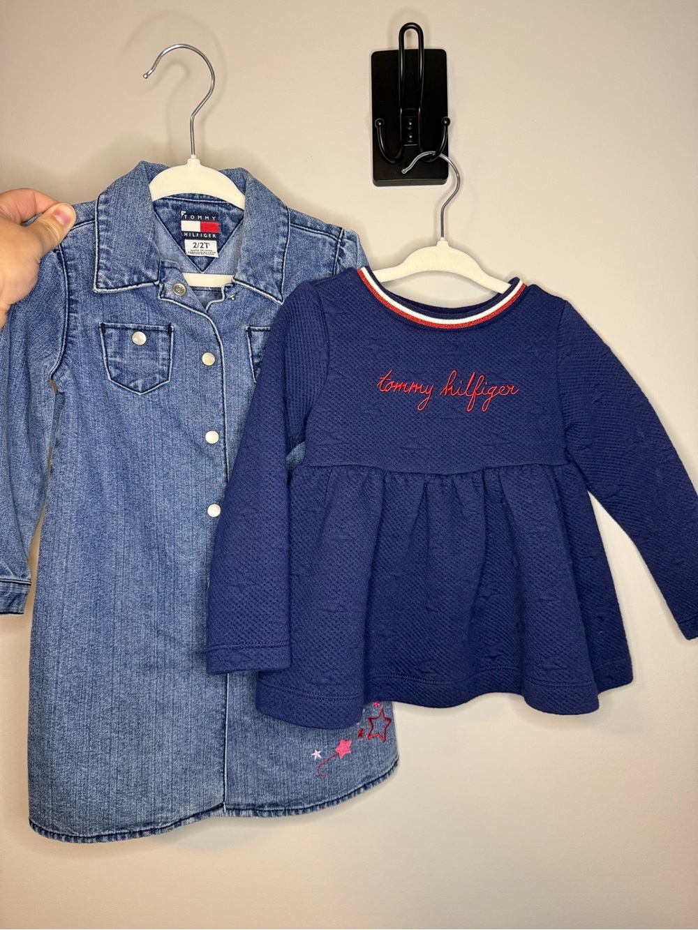Girls Tommy Hilfiger Navy Knit Peplum Top & Denim Jean Dress Bundle Sale Size 2T
